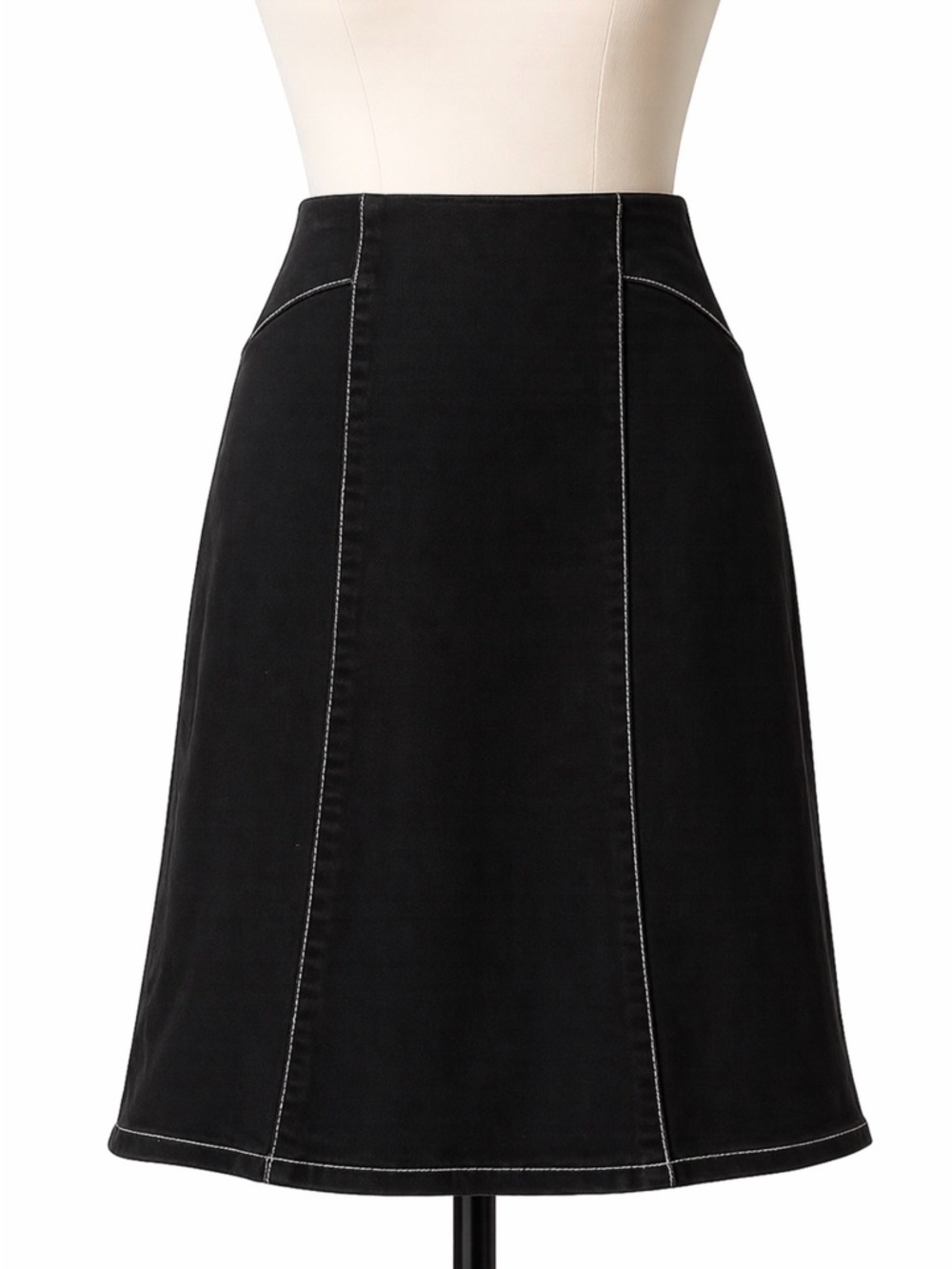 Vintage Black Cotton A-Line Skirt Size 2 Minimalist Classic Chic Stretch